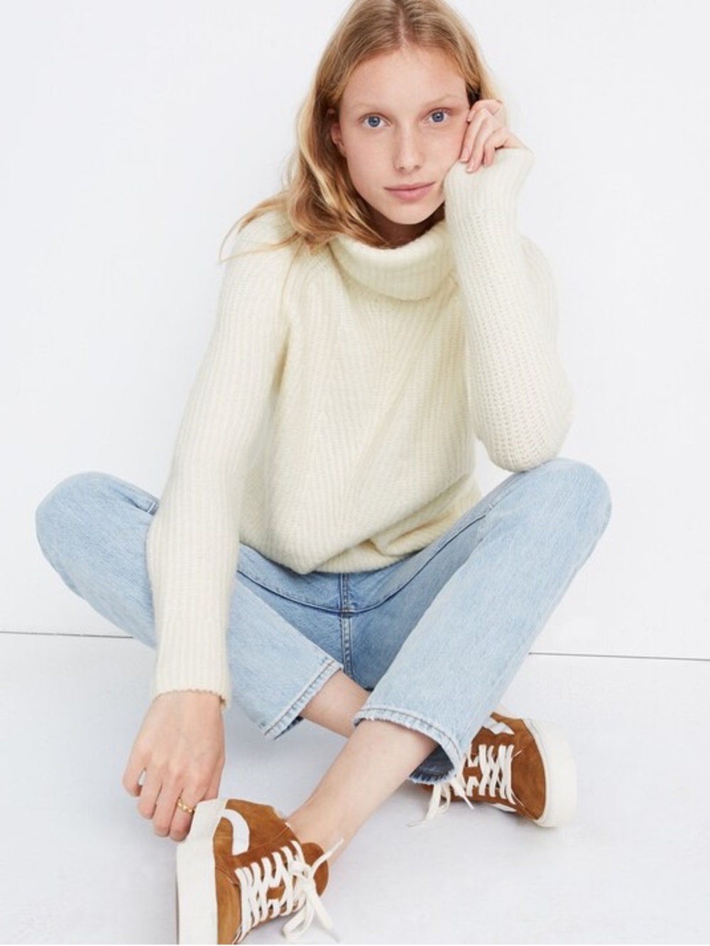 Madewell Mercer Turtleneck Sweater in Coziest Yarn in cream women’s size L